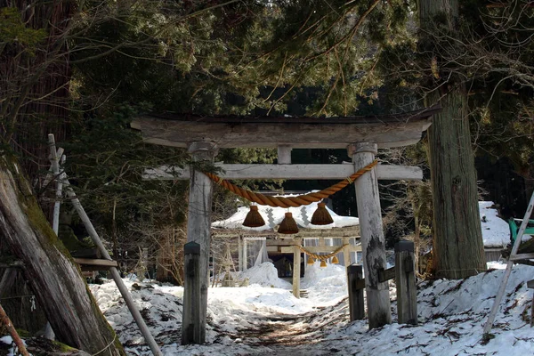 Der Schrein um shirakawa-go herum, der von schwerem Schnee bedeckt ist — Stockfoto