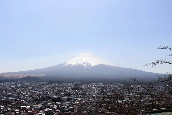 从 Chureito 宝塔看到的富士山。当宗教遇到 nat 时 — 图库照片