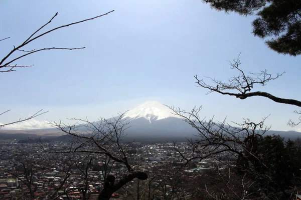 Fuji-Berg von der Chureito-Pagode aus gesehen. wenn Religion auf nat trifft — Stockfoto