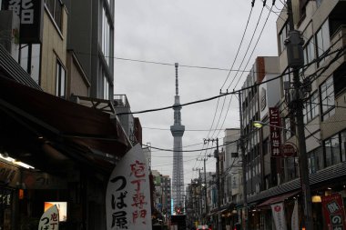 Tokyo Skytree bulutlu gün, en yüksek struc boyunca binalar arasında