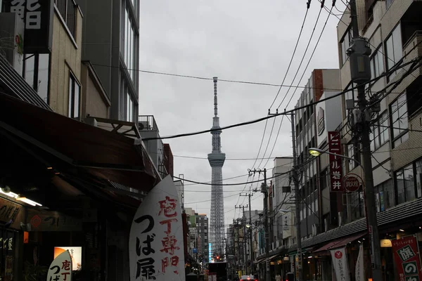 Tokyo Skytree bulutlu gün, en yüksek struc boyunca binalar arasında