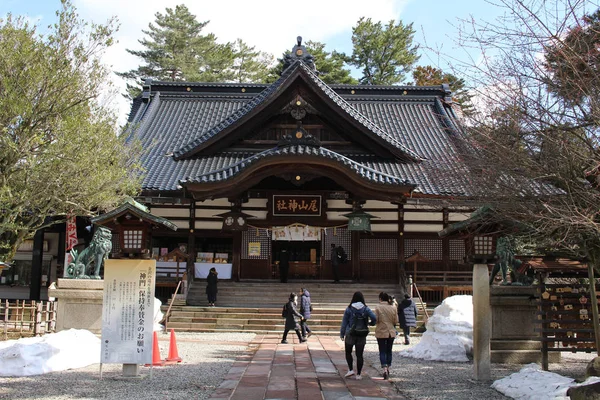 Translation: "Oyama Shrine". It was covered by light snow — Stock Photo, Image