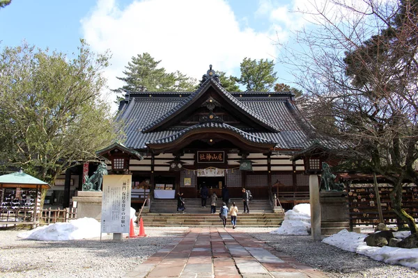 Translation: "Oyama Shrine". It was covered by light snow — Stock Photo, Image