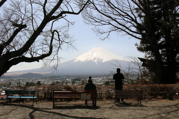 Mount Fuji zoals gezien vanaf Chureito Pagoda. Wanneer religie ontmoet nat — Stockfoto
