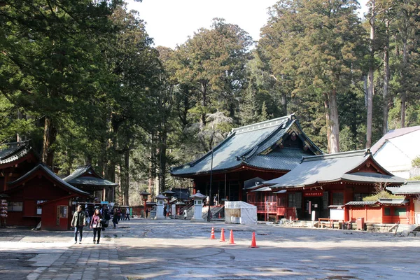 Навколо Futarasan Shrine і його Торос (освітлення), в комплексі — стокове фото