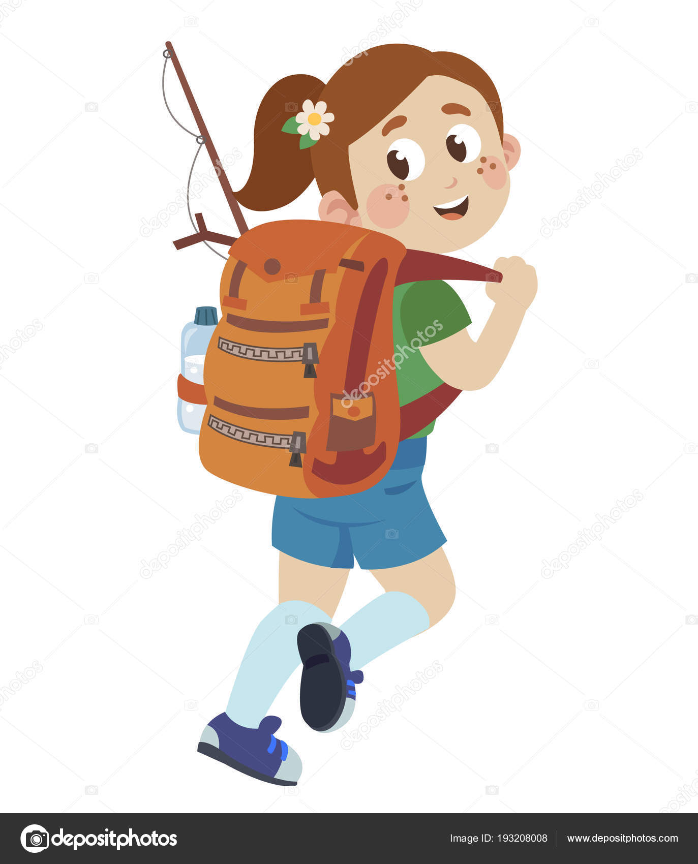 Chica Camping Con Una Mochila Grande Recreacion Infantil Aire Libre Vector de stock 193208008 de Kastoluza