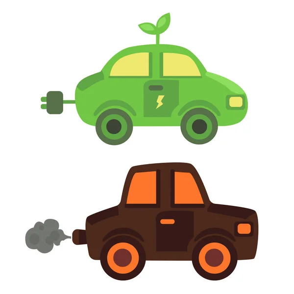 Electric Car Car Fuming Ecology Roads Set — Stock Vector