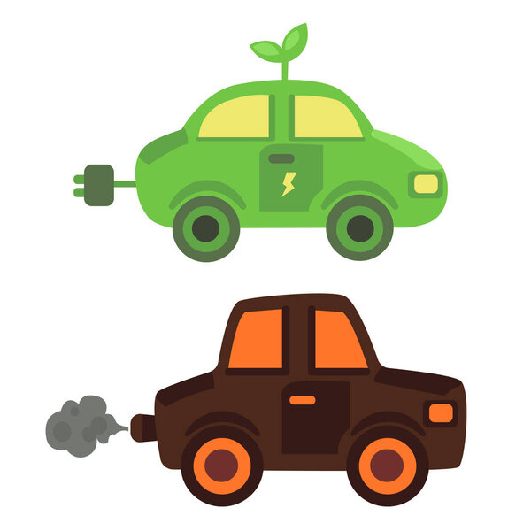 electric car and car fuming.  ecology on the roads set