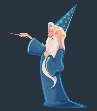 bir sihirli değnek ile eski kibirli büyücü. Sihirbazı vektör çizim