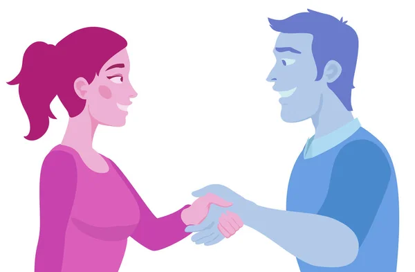 Woman Man Shake Hands Reconciliation Acquaintance Good Relationship Vector Illustration — Stock Vector