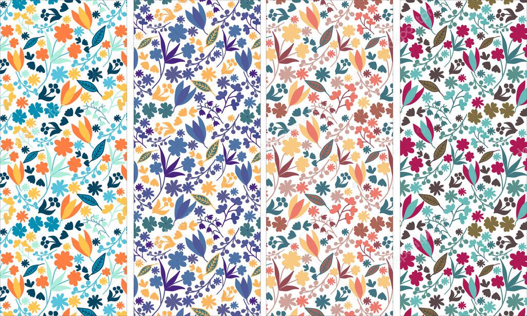 Seamless vector floral pattern set. For easy making seamless pattern just drag all group into swatches bar, and use it for filling any contours