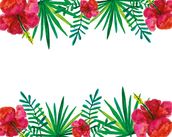 Acquerello mano dipinta hawaii stile palma foglie cornice cartolina — Vettoriale Stock