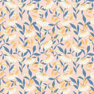 Moda 2020 kumaş vintage renkleri pürüzsüz desen, papatya vektör arkaplan
