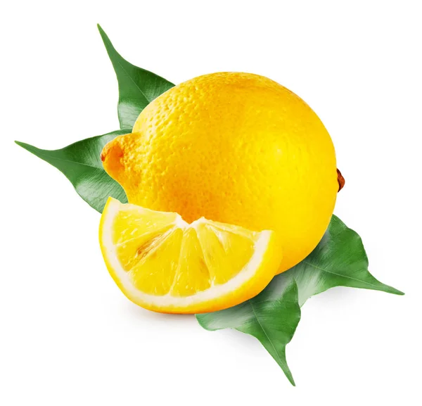 Lemon whole and slice with leaves — Stock Photo, Image