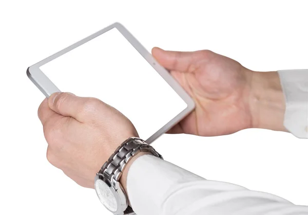 Manliga händer med tablet PC — Stockfoto