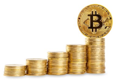 Sikkelerin büyük sütun üstüne Bitcoin