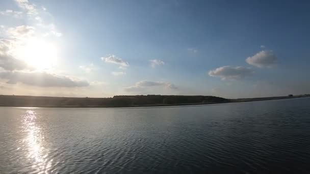 Panorama of the lake under the blue sky — Stock Video