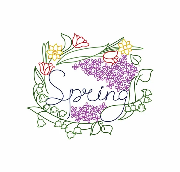 Spring Flowers Word Letters — Stock Vector