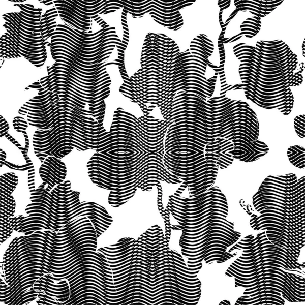 Motif floral abstrait noir et blanc sans couture avec silhouettes . — Image vectorielle