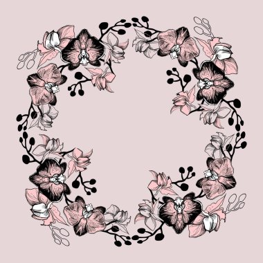 Yumuşak pembe orkideli çelenk, falaenopsis.