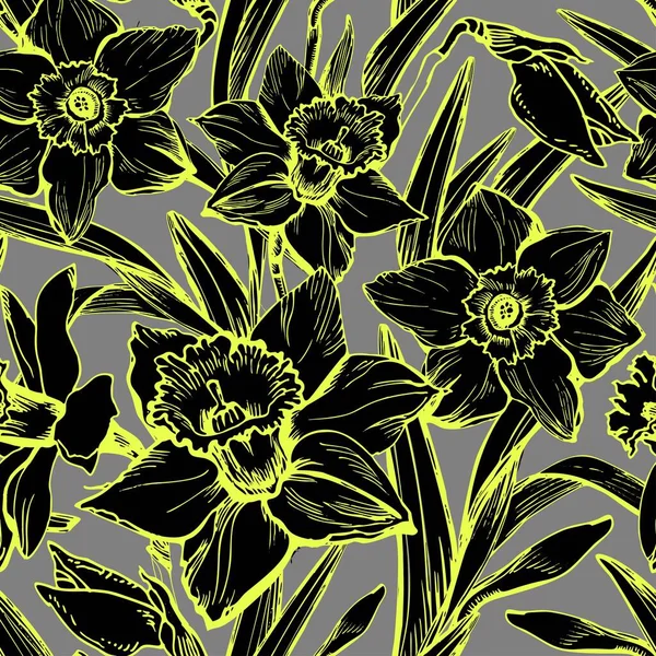 Floral μοτίβο χωρίς ραφή με ζωγραφισμένα στο χέρι λουλούδια Narcissus. — Διανυσματικό Αρχείο