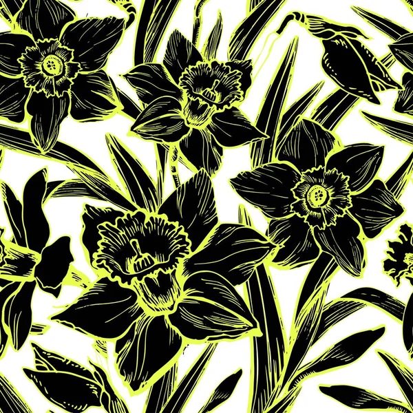 Μαύρο και άσπρο απρόσκοπτη διανυσματική απεικόνιση μεγάλα λουλούδια — Διανυσματικό Αρχείο