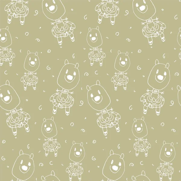 Baby seamless pattern with doodle outline drawing of animals — 스톡 벡터