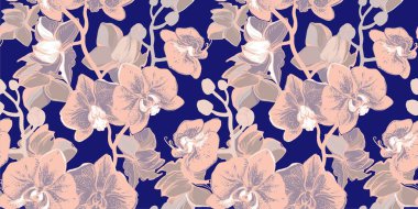 Tropical floral seamless pattern with gentle pink flowers Orchids.
