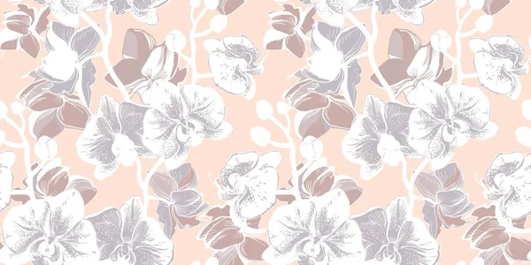 Hand drawn vector seamless pattern with tropical flowets — Stok Vektör