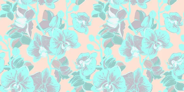 Lente naadloze bloemen patroon met bloemen orchidee met de hand getekend. — Stockvector