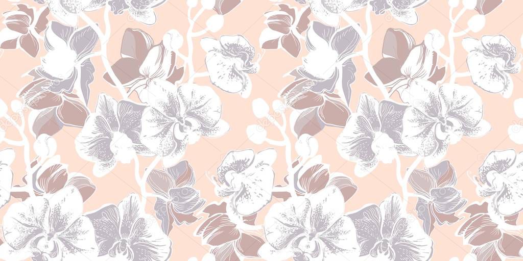 Hand drawn vector seamless pattern with tropical flowets