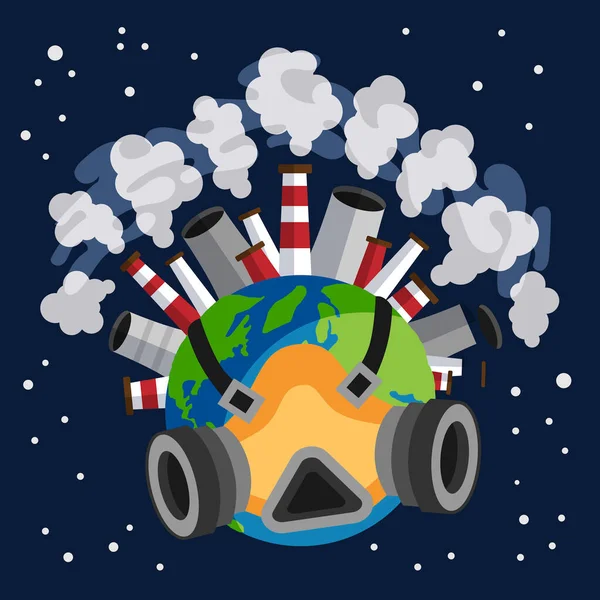Earth Planet Earth Globe Gas Mask Protecting Itself Harmful Gases — Stock Vector