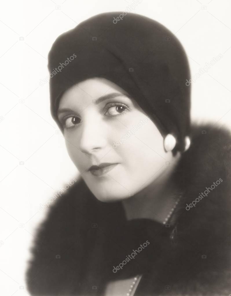 woman wearing fur scarf 