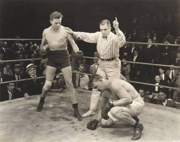 Schiedsrichter zählt Boxer aus — Stockfoto