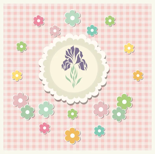 Romantische scrapbooking sjabloon met paarse iris — Stockvector