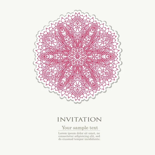 Tarjeta de invitación con centro de mandalaon rojo — Vector de stock