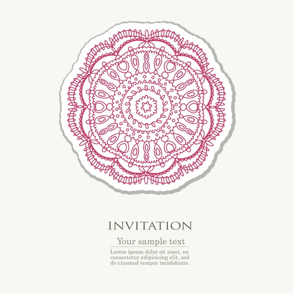 Tarjeta de invitación con bordado floral rojo — Vector de stock