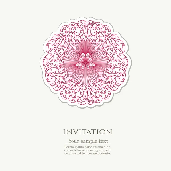 Uitnodigingskaart met rode bloemen borduurwerk — Stockvector