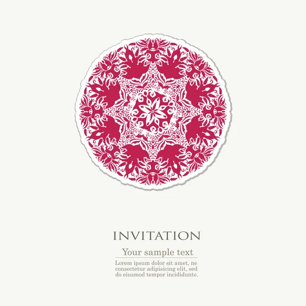 Tarjeta de invitación con bordado redondo rojo — Archivo Imágenes Vectoriales