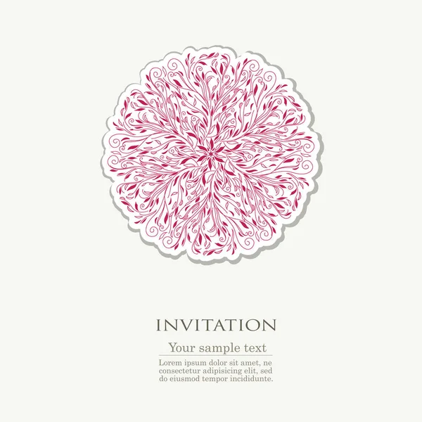 Inbjudningskort med röda blommiga broderier — Stock vektor