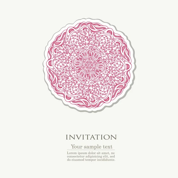 Invitation card with red mandalaon center — Stock Vector