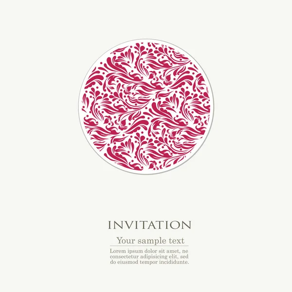 Tarjeta de invitación con bordado redondo rojo — Vector de stock