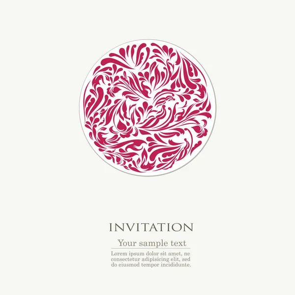 Tarjeta de invitación con bordado redondo rojo — Vector de stock