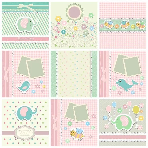 Plantilla de scrapbooking para tarjeta de invitación con animales — Vector de stock