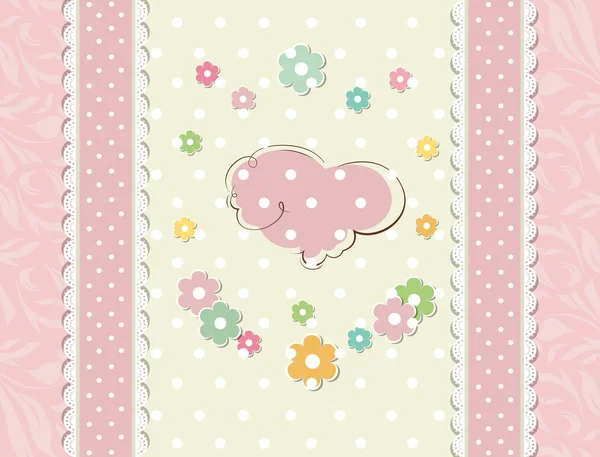 Vintage wenskaart met roze wolk — Stockvector