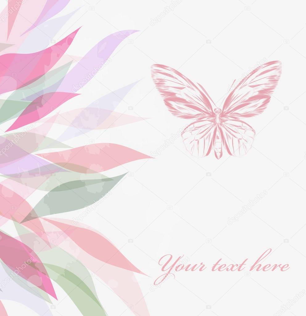 Floral greeting card with butterfly. 