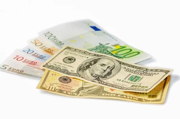 Dollar Euro Billets Économie Dollar Change Espèces — Photo