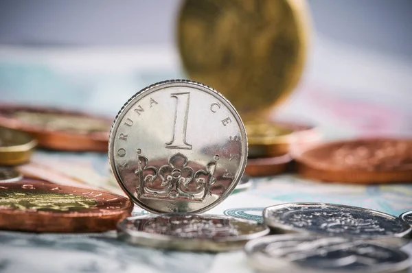 Mynt Tjeckisk Valuta Tjeckiska Kronor Europeiska Pengar — Stockfoto