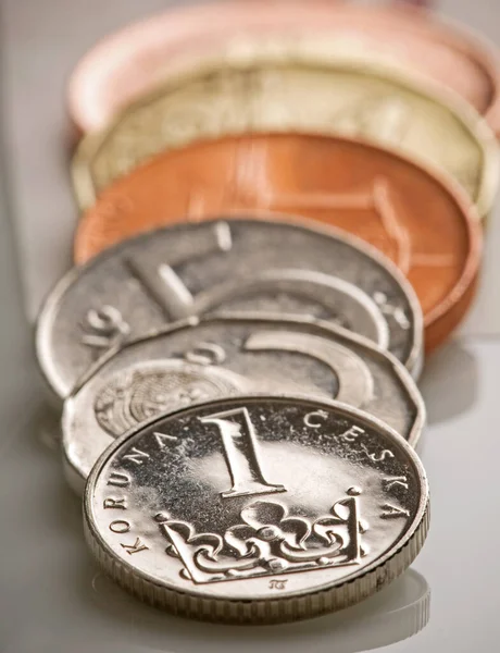 Münzen Der Tschechischen Währung Tschechische Krone Europäisches Geld — Stockfoto