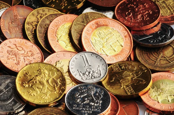 Monety Czeskiej Waluty Korona Czeska Pieniądze Europejskie — Zdjęcie stockowe